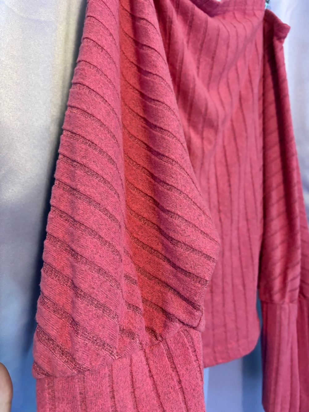 SHEIN Raspberry Pink Ribbed Off-Shoulder Sweater - Picture 3 of 3